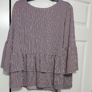 Time and Tru Relaxed Burgandy Blouse with Tiered Design